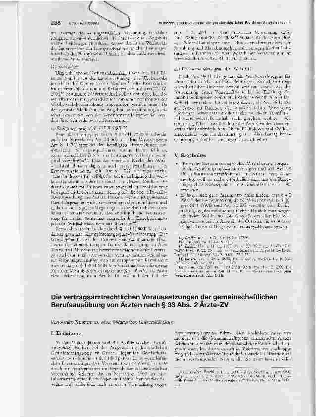 Vorschauseite 1: Die vertragsarztrechtlichen Voraussetzungen der gemeinschaftlichen Berufsausübung von Ärzten nach § 33 Abs. 2 Ärzte-ZV