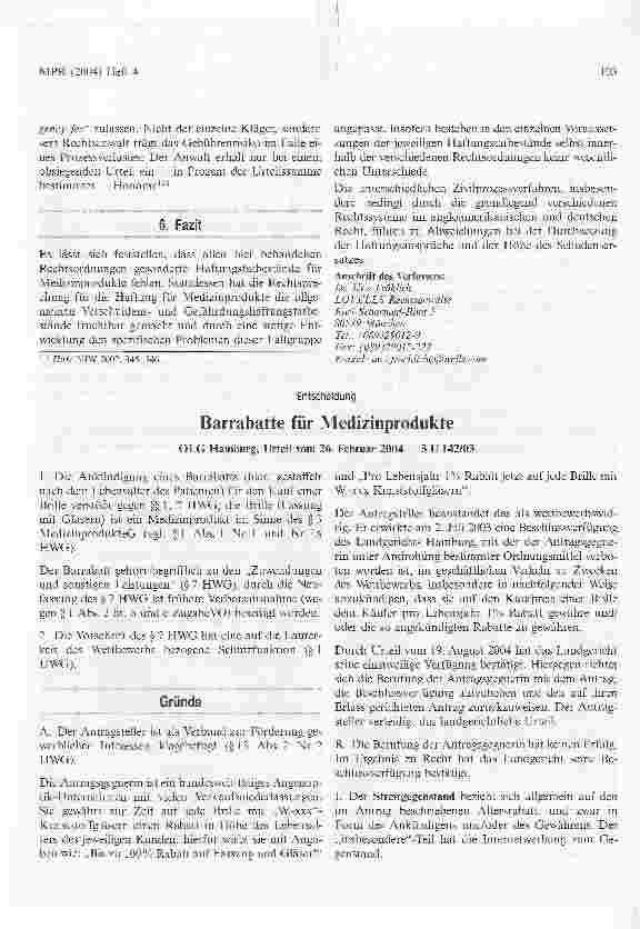 Vorschauseite 1: Barrabatte für Medizinprodukte. Entscheidung