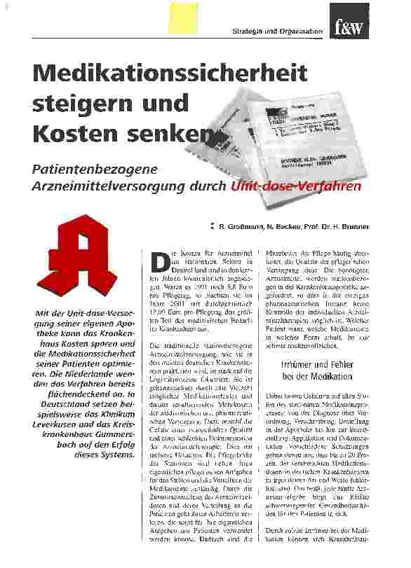 Vorschauseite 1: Medikationssicherheit steigern und Kosten senkenPatientenbezogene Arzneimittelversorgung durch Unit-dose-Verfahren