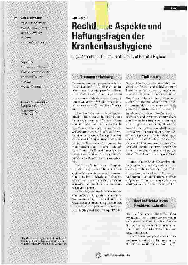 Vorschauseite 1: Rechtliche Aspekte und Haftungsfragen der Krankenhaushygiene