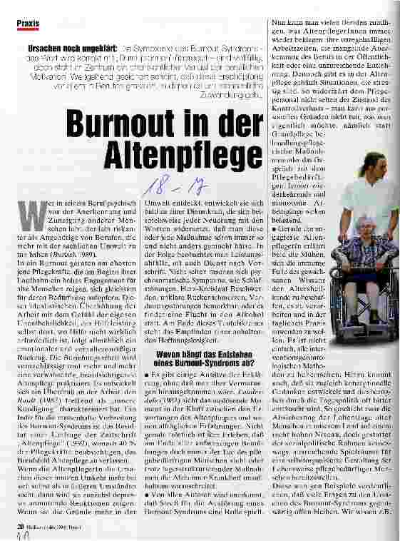 Vorschauseite 1: Burnout in der Krankenpflege Ursachen noch ungeklärt