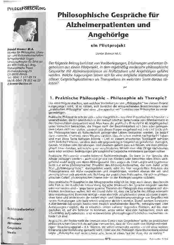Vorschauseite 1: Philosophische Gespräche für Alzheimerpatienten und Angehörige - Ein Pilotprojekt