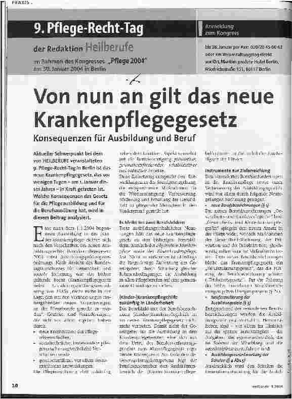 Vorschauseite 1: Von nun an gilt das neue Krankenpflegegesetz