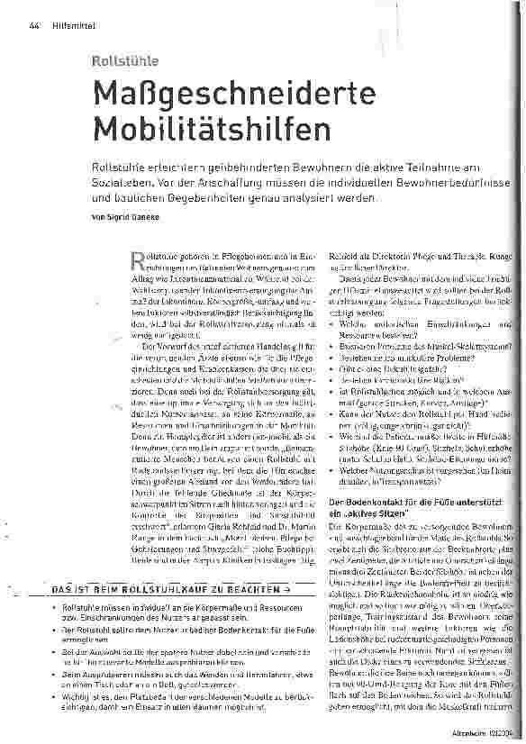 Vorschauseite 1: Rollstühle. Maßgeschneiderte Mobilitätshilfen