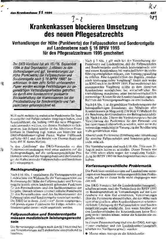 Vorschauseite 1: Krankenkassen blockieren Umsetzung des neuen Pflegesatzrechts Verhandlungen der Höhe (Punktwerte) der Fallpauschalen und Sonderentgelte auf Landesebene nach  16 BPflV 1995 für de…