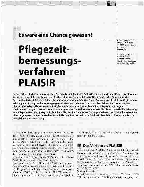 Vorschauseite 1: Pflegezeit-bemessungsverfahren PLAISIREs wäre eine Chance gewesen!