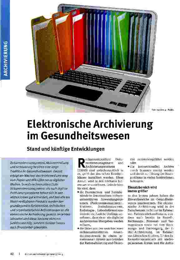 Vorschauseite 1: Elektronische Archivierung im Gesundheitswesen