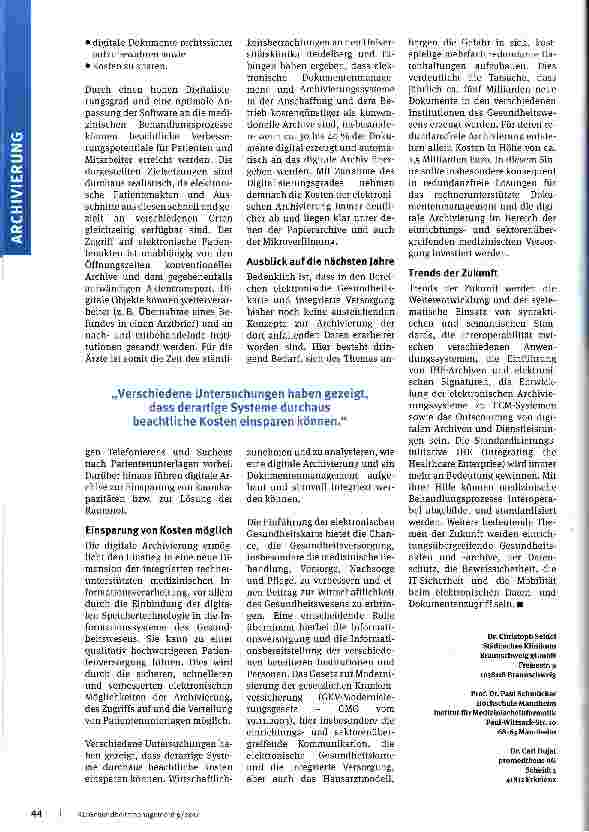 Vorschauseite 3: Elektronische Archivierung im Gesundheitswesen