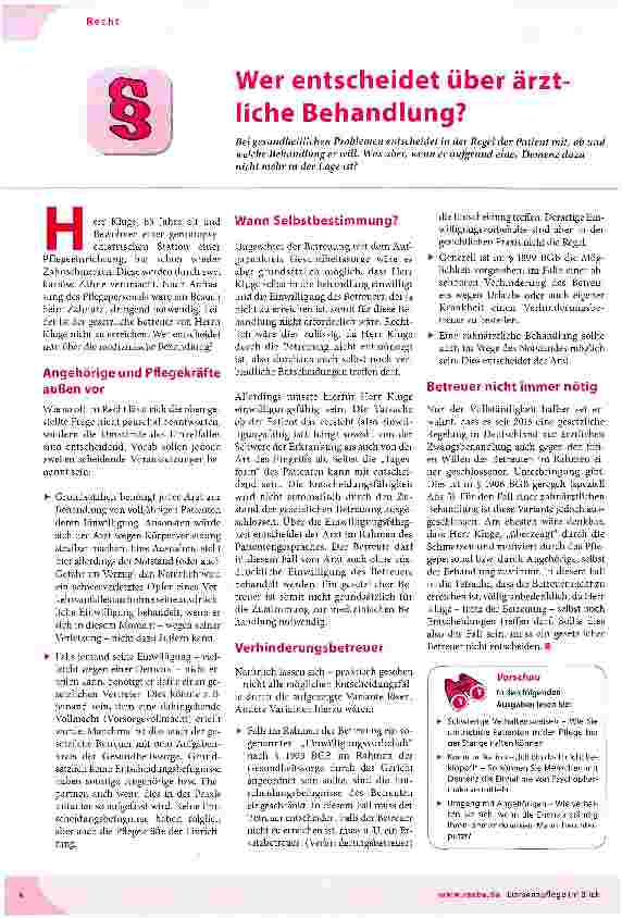 Vorschauseite 1: Wer entscheidet über ärzt-liche Behandlung?