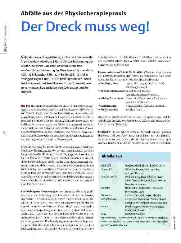Vorschauseite 1: Abfälle aus der Physiotherapiepraxis Der Dreck muss weg!