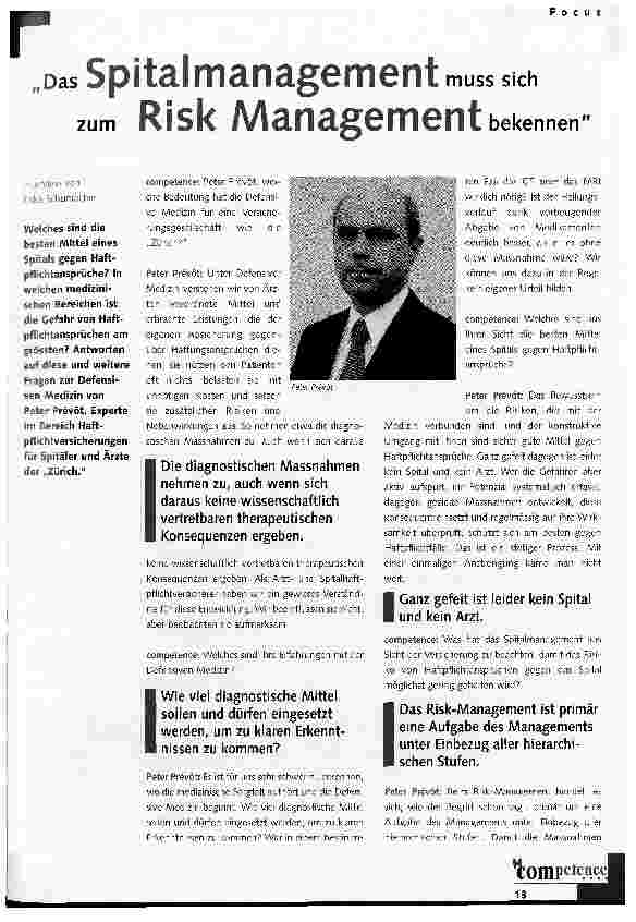 Vorschauseite 1: Das Spitalmanagement muss sich zum Risk Management bekennen