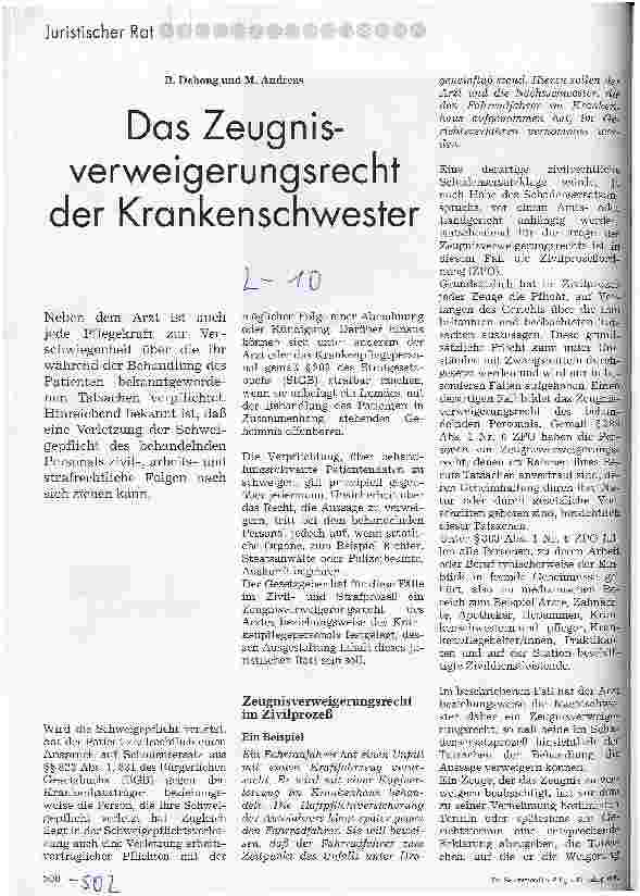 Vorschauseite 1: Das Zeugnisverweigerungsrecht der Krankenschwester