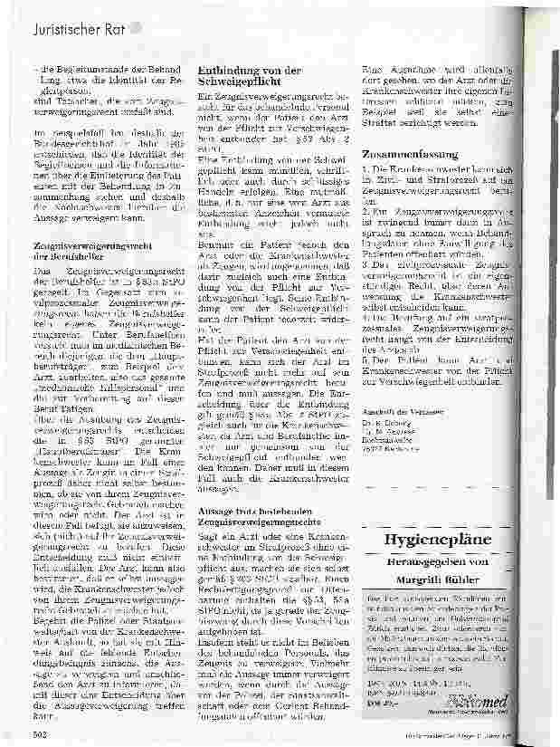 Vorschauseite 3: Das Zeugnisverweigerungsrecht der Krankenschwester