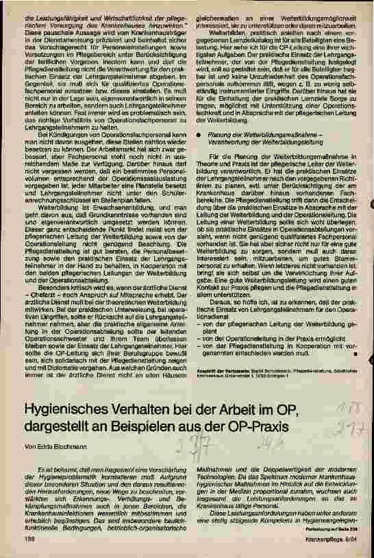 Vorschauseite 1: Hygienische Verhalten bei der Arbeit im OP, dargestellt an Beispielen aus der OP-Praxis