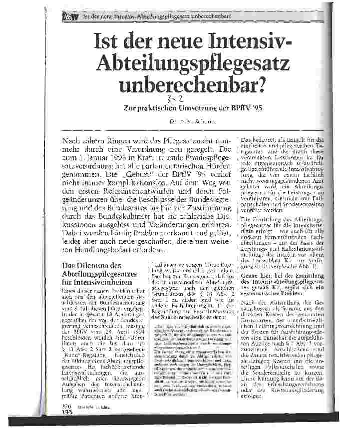 Vorschauseite 1: Ist der neue Intensiv-Abteilungspflegesatz unberechenbar? Zur praktischen Umsetzung der BPflV 95