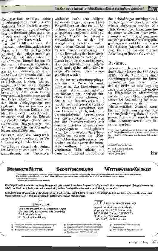 Vorschauseite 4: Ist der neue Intensiv-Abteilungspflegesatz unberechenbar? Zur praktischen Umsetzung der BPflV 95