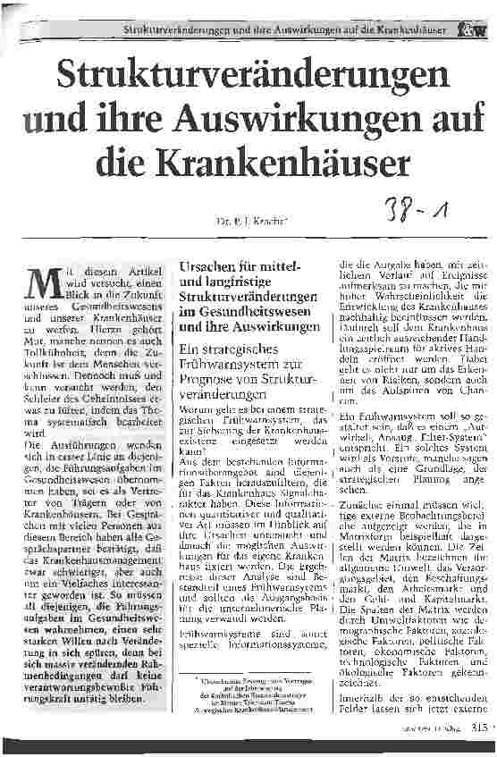 Vorschauseite 1: Strukturveränderungen und ihre Auswirkungen auf die Krankenhäuser