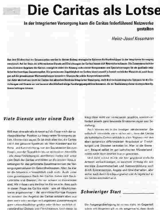 Vorschauseite 1: Die Caritas als LotseIn der Integrierten Versorgung kann die Caritas federführend Netzwerke gestalten