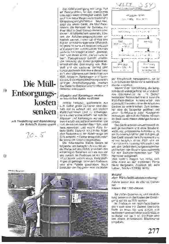 Vorschauseite 1: Die Müllentsorgungskosten senken / Durch Verdichtung und Rückführung der Rohstoffe Kosten sparen