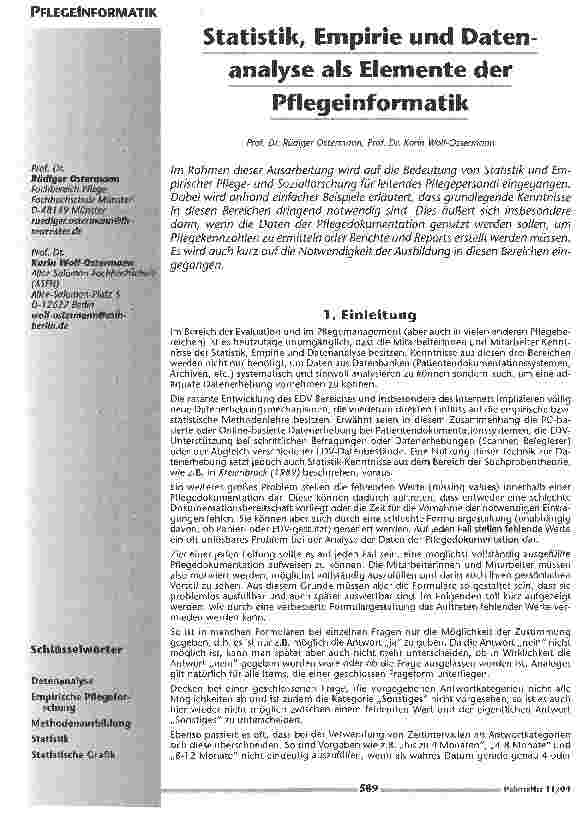 Vorschauseite 1: Statistik, Empirie und Datenanalyse als Elemente der Pflegeinformatik