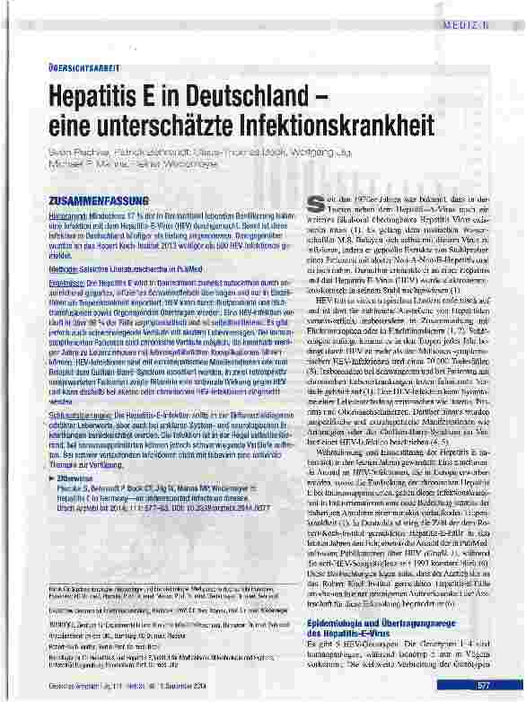Vorschauseite 1: Hepatitis E in Deutschland - eine unterschätzte Infektionskrankheit