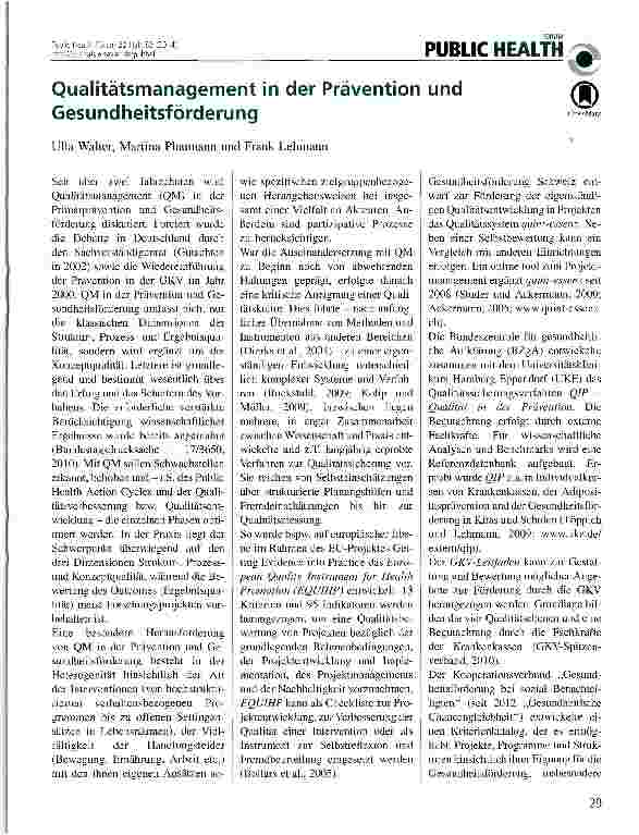 Vorschauseite 1: Qualitätsmanagement in der Prävention und Gesundheitsförderung