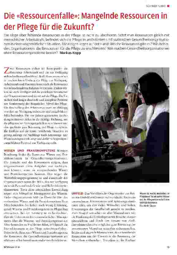 Vorschauseite 1: Die «Ressourcenfalle»: Mangelnde Ressourcen in der Pflege für die Zukunft?