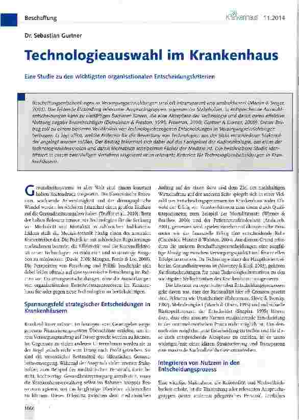 Vorschauseite 1: Technologieauswahl im Krankenhaus