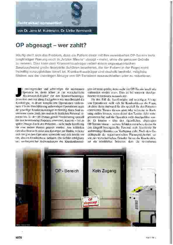Vorschauseite 1: OP abgesagt - wer zahlt?