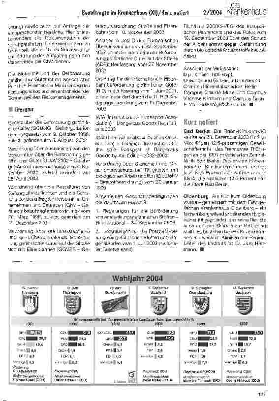 Vorschauseite 5: Beauftragte im Krankenhaus (XI) Gefahrgutbeauftragter