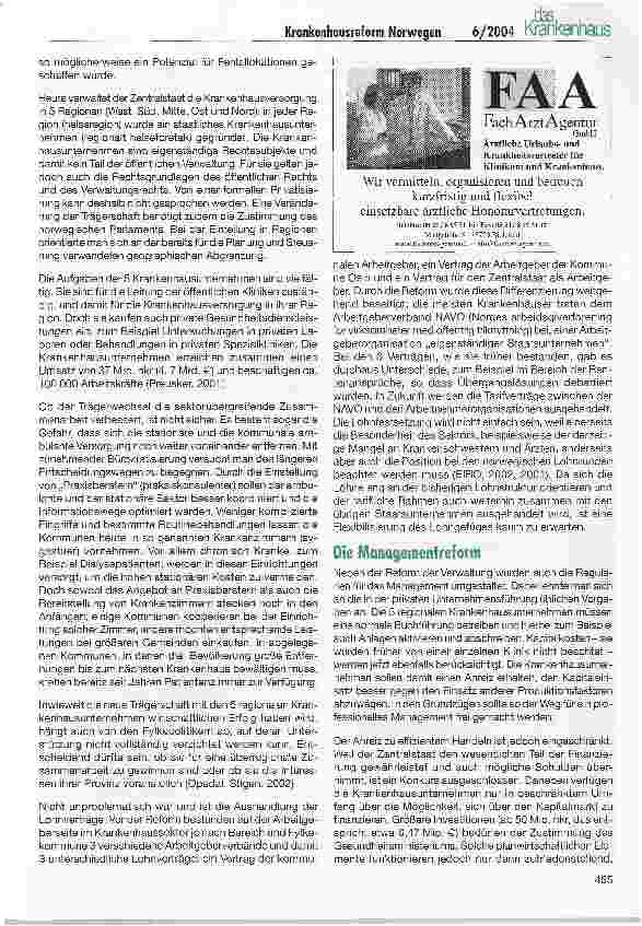 Vorschauseite 4: Die Krankenhausreform 2002 in Norwegen