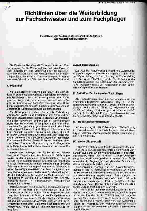 Vorschauseite 1: Richtlinien über die Weiterbildung zur Fachschwester und Fachpfleger