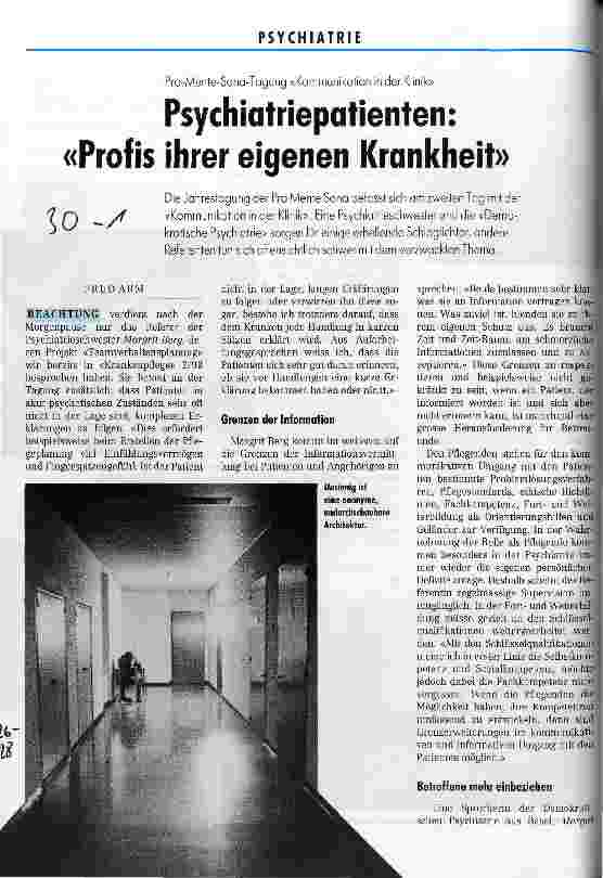 Vorschauseite 1: Psychiatriepatienten: Profis ihrer eigenen Krankheit Pro-Mente-Sana-Tagung Kommunikation in der Klinik