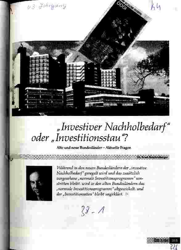 Vorschauseite 1: Investiver Nachholbedarf oder Investitionsstau? Alte und neue Bundesländer - Aktuelle Fragen