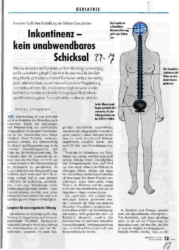 Vorschauseite 1: Inkontinenz - kein unabwendbares Schicksal Aus einer fachlichen Fortbildung der Sektion Graubünden