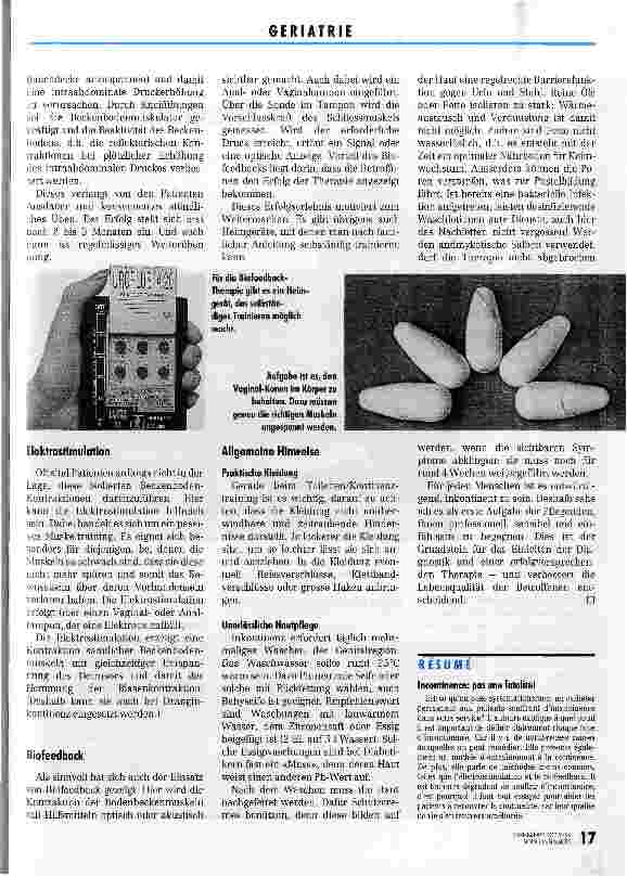 Vorschauseite 5: Inkontinenz - kein unabwendbares Schicksal Aus einer fachlichen Fortbildung der Sektion Graubünden