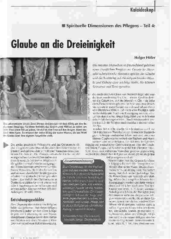 Vorschauseite 1: Glaube an die DreieinigkeitSpirituelle Dimensionen des Pflegens -Teil 4