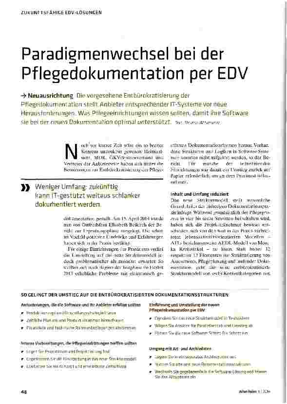 Vorschauseite 1: Paradigmenwechsel bei der Pflegedokumentation per EDV