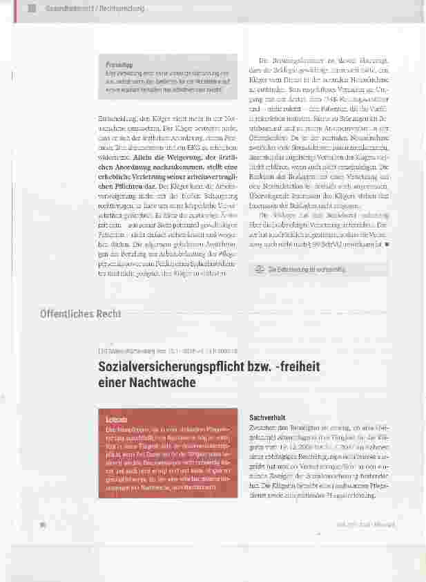 Vorschauseite 1: Sozialversicherungspflicht bzw. -freiheit einer Nachtwache