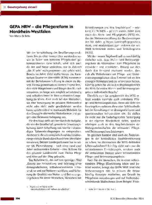 Vorschauseite 1: GEPA NRW - die Pflegereform in Nordrhein-Westfalen