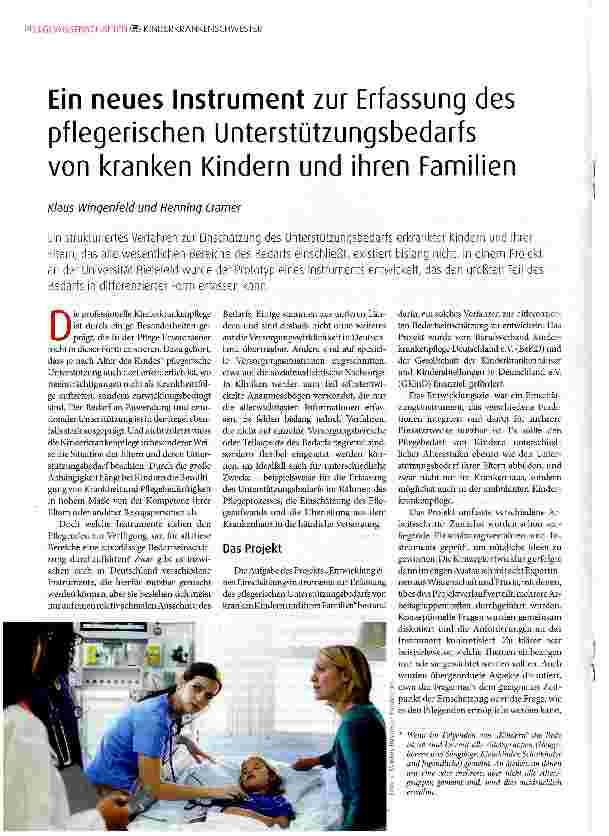 Vorschauseite 1: Ein neues Instrument zur Erfassung des pflegerischen Unterstützungsbedarfs von kranken Kindern und ihren Familien