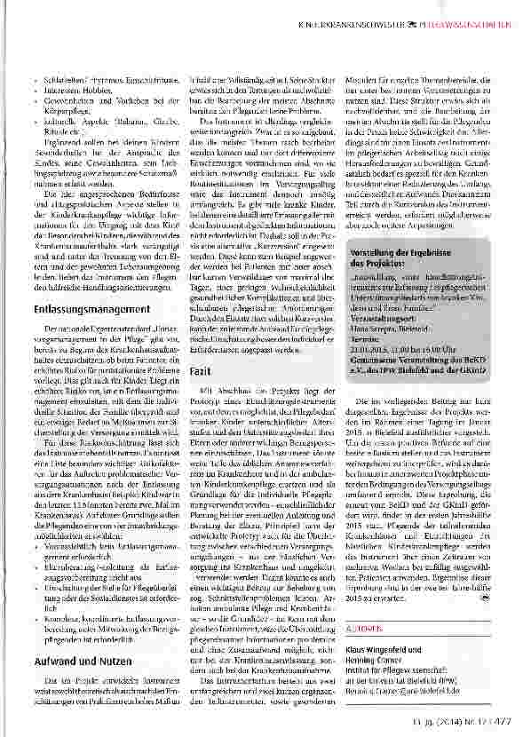 Vorschauseite 4: Ein neues Instrument zur Erfassung des pflegerischen Unterstützungsbedarfs von kranken Kindern und ihren Familien