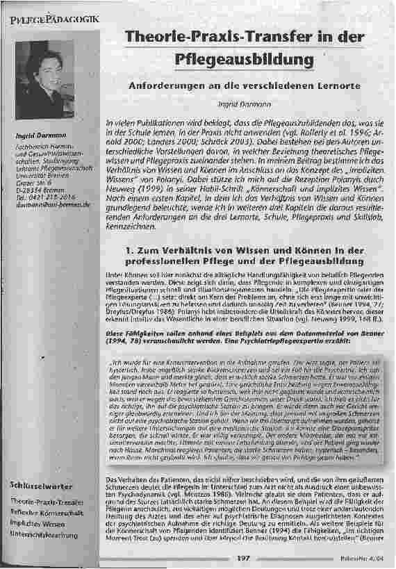 Vorschauseite 1: Theorie-Praxis-Transfer in der Pflegeausbildung Anforderungen an die verschiedenen Lernorte