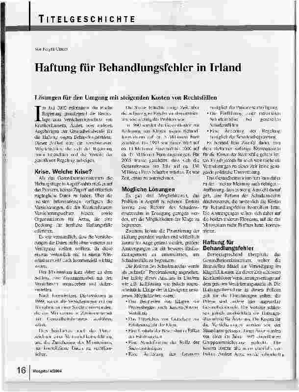 Vorschauseite 1: Haftung für Behandlungsfehler in Irland