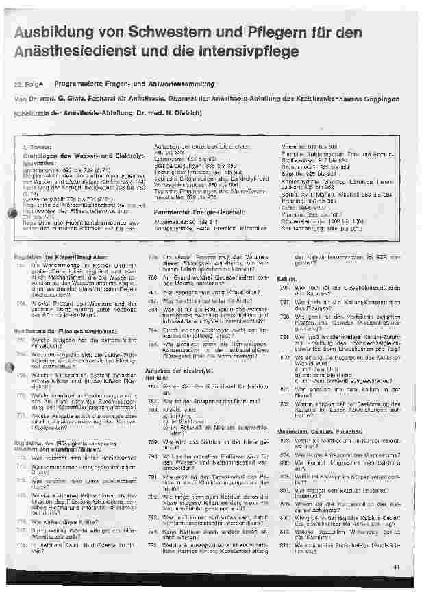 Vorschauseite 1: Ausbildung von Schwestern und Pflegern für den Anästhesiedienst und die Intensivpflege // Programmierte Fragenund Antwortsammlung