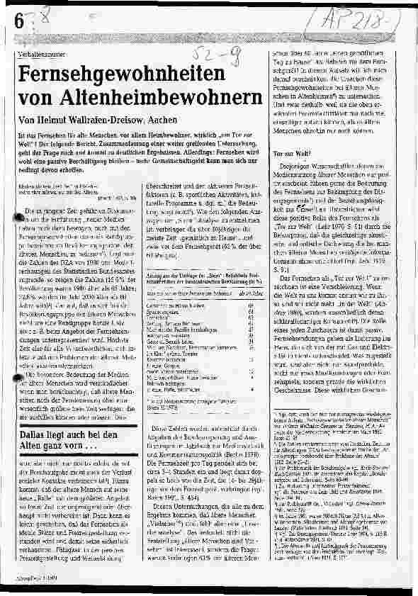 Vorschauseite 1: Fernsehgewohnheiten von Altenheimbewohnern