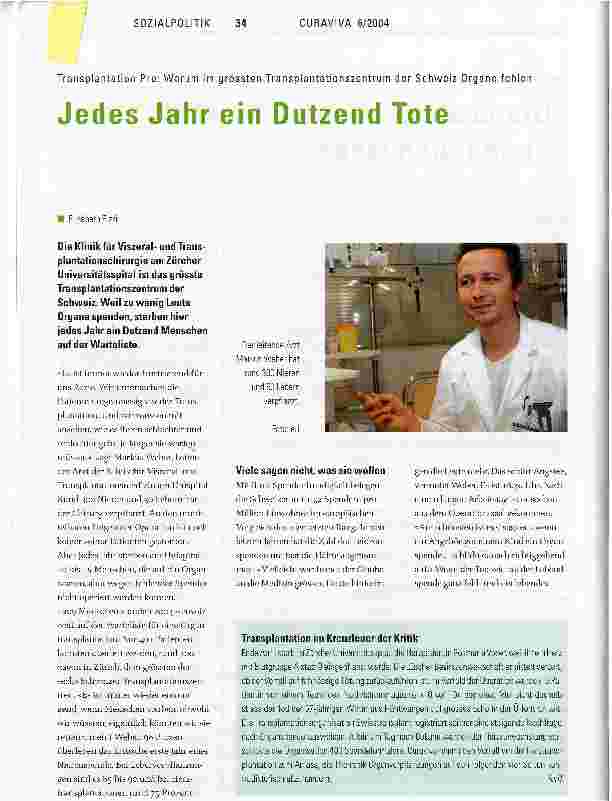 Vorschauseite 1: Jedes Jahr ein Dutzend ToteTransplantation Pro: Warum im grössten Transplantationszentrum der Schweiz Organe fehlen