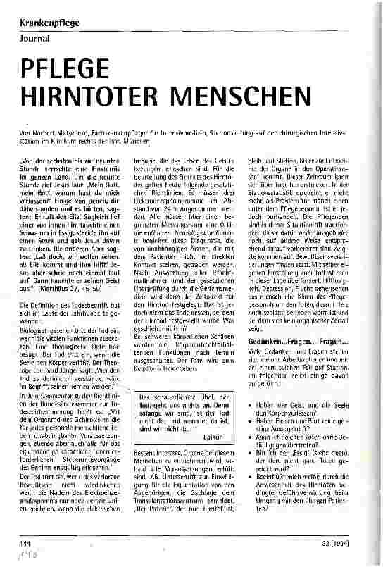 Vorschauseite 1: Pflege hirntoter Menschen