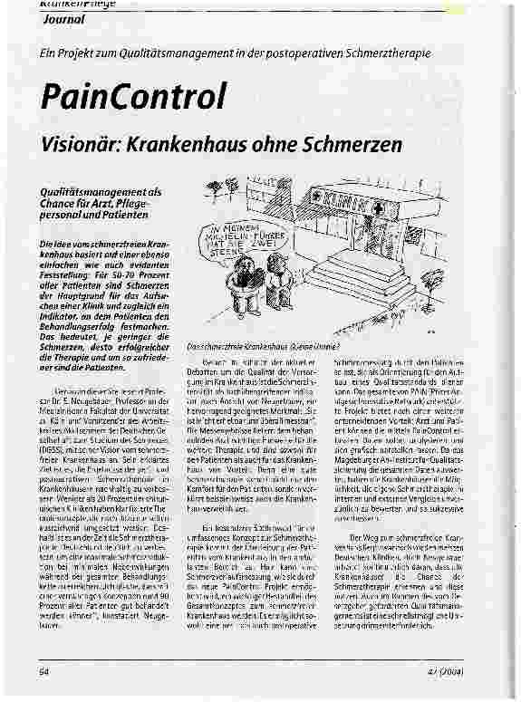 Vorschauseite 1: PainControlVisionär: Krankenhaus ohne SchmerzenEin Projekt zum Qualitätsmanagement in der postoperativen Schmerztherapie