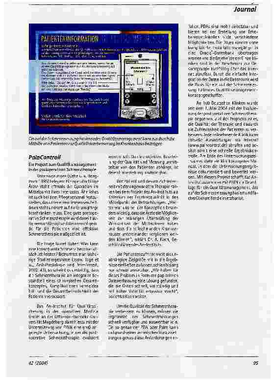 Vorschauseite 2: PainControlVisionär: Krankenhaus ohne SchmerzenEin Projekt zum Qualitätsmanagement in der postoperativen Schmerztherapie